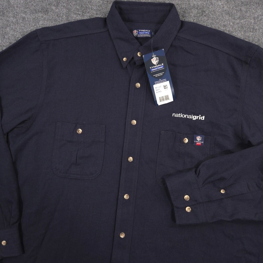 Tyndale FR Shirt Mens XL Navy Flame Resistant Arc Rated Long Sleeve Workwear NEW